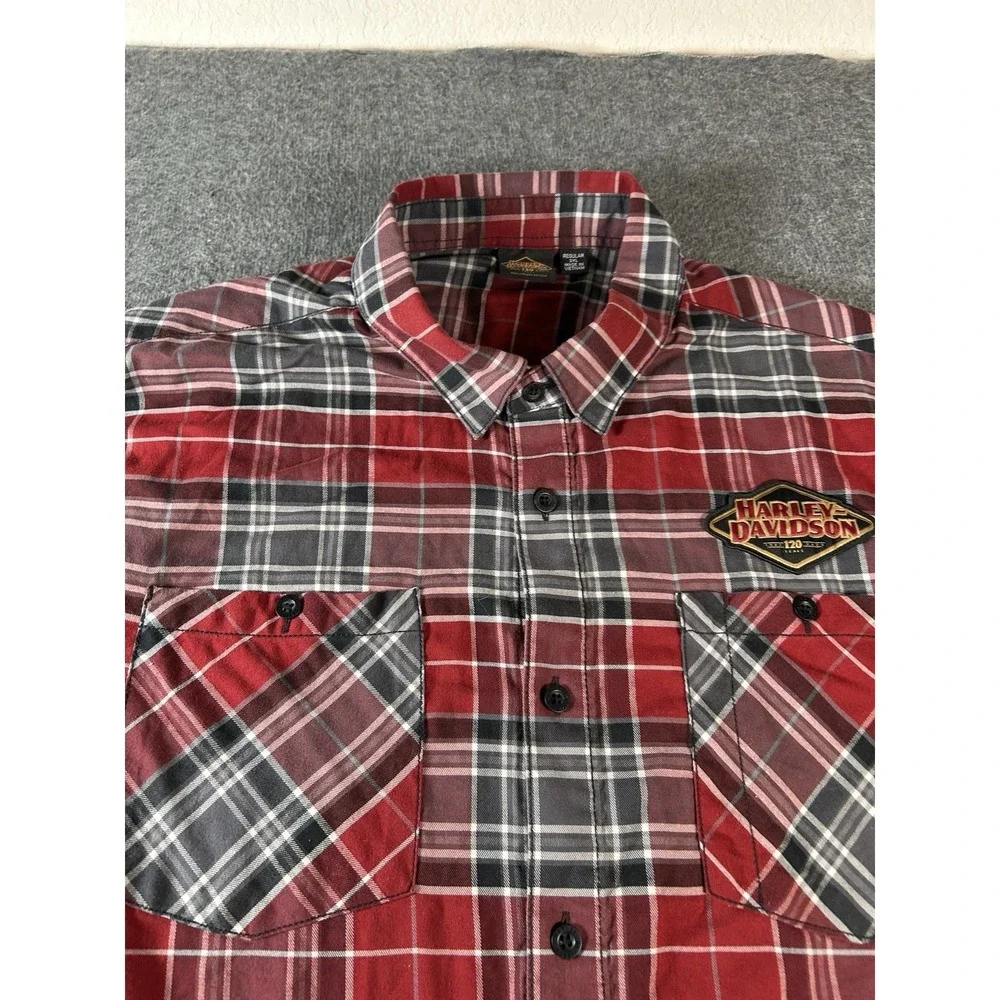 Harley Davidson Shirt Size 2XL 120th Anniversary Red Plaid Button Up - Picture 7 of 10